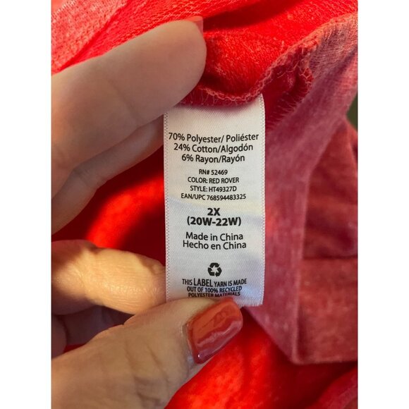 Holiday Time Red Crew Neck Long Sleeve Gold Sequin Trees Pullover Shirt Sz 20W - Picture 6 of 10